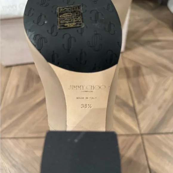 Jimmy Choo Rydea Cream Heeled Boots with Gold Accents - Picture 2 of 10